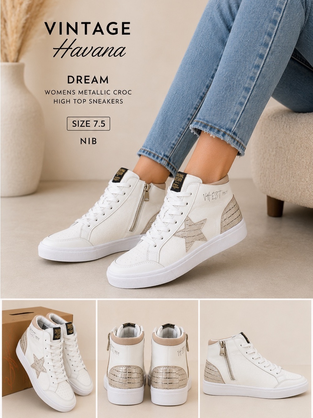 Vintage Havana Dream Womens Metallic Croc High Top Sneakers NIB 7.5